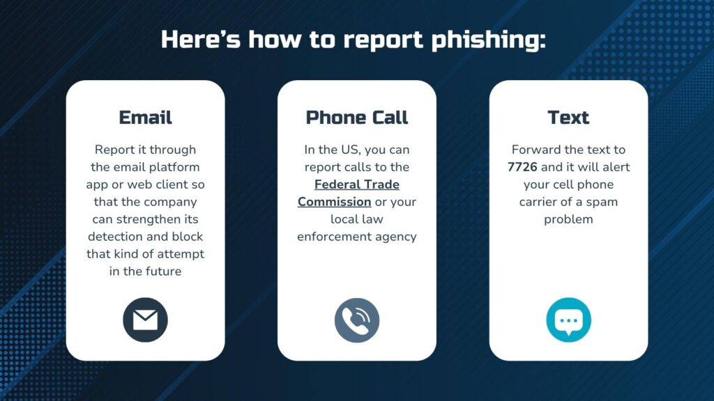 How to report phishing attempts for emails, phone calls and text messages